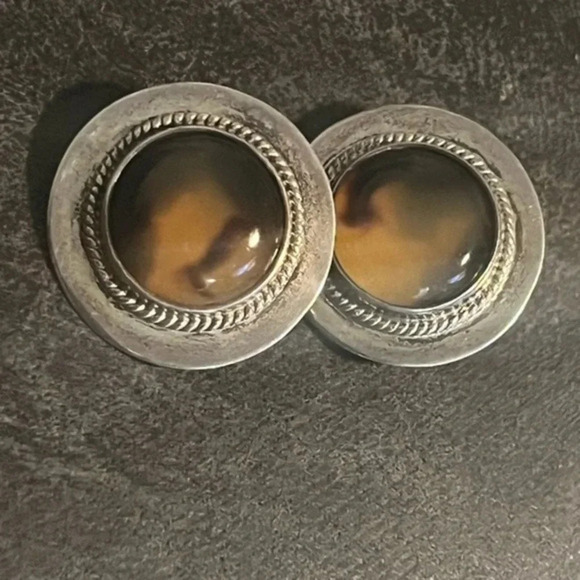 Sterling  Silver Mexican 925 Stamped” Tortoise Clip On Earrings - Picture 1 of 7